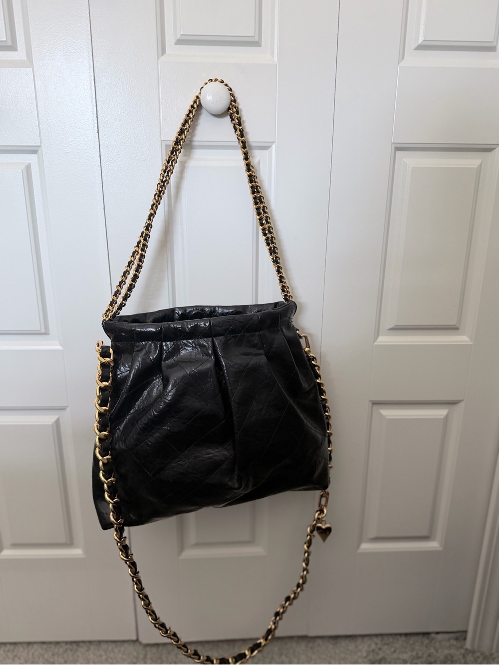 Charles & Keith Black Shoulder Bag with Gold Chain